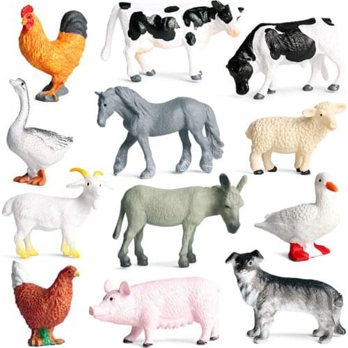 Simulation Poultry Animals Pig Cow Hen 12PCS/Set Small Size PVC Model Miniature Farm Cock Goose Action Figures Toy For Kids Gift