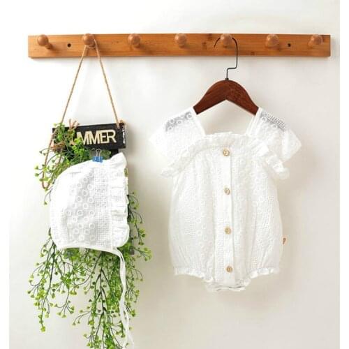 Infant baby Girl Clothes Toddle Playsuit Summer Thin Lace Ruffle Princess Cute Romper+hat 2 PCS Sets Newborn Baby Outfits 0-18M