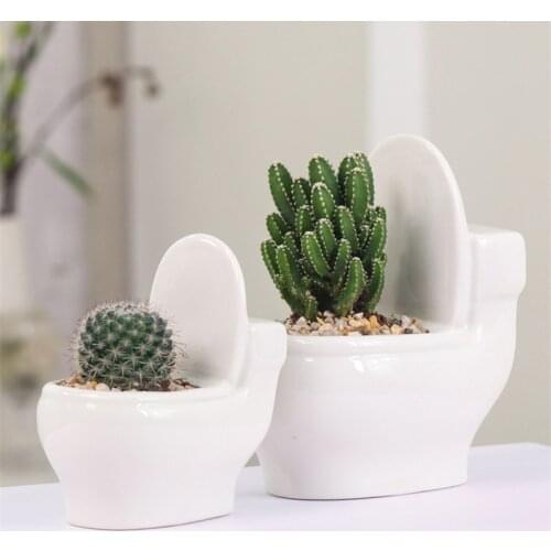 Creative Ceramic Toilet Flower Pot DIY Design Planter for Succulents Plants Gardening Small Flowerpot Home Office Decor