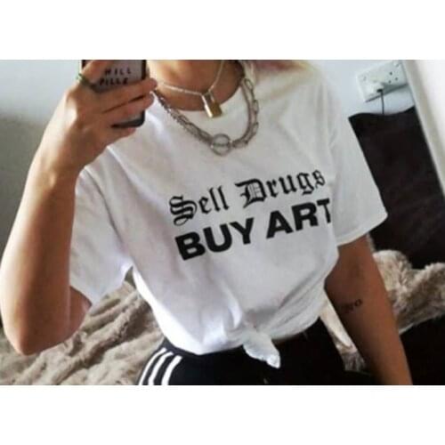 Kuakuayu HJN Summer Unisex Tumblr Fashion White Graphic Tee Sell Drugs Buy Art Hipsters Street Style T-Shirt