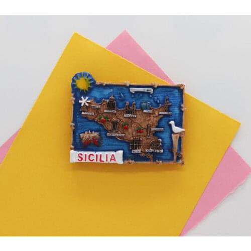 Fridge magnet sicilia souvenir blue square decoration magnetic sticker paper paste resion stereo map gift art crafts