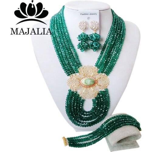 Fashion african wedding beads Army Green nigerian wedding african beads jewelry set Crystal Free shipping Majalia-334