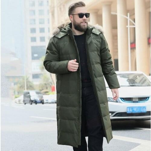 Mens Winter Jacket Fashion Hooded Large Fur Collar Warm Casual Jacket Mens Long Over Knee Oversized Green Jacket