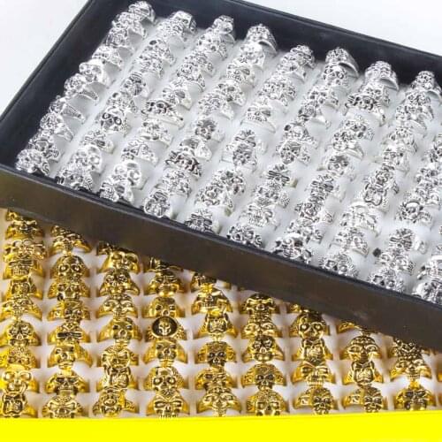 HOQIAGA brand 10pcs ring set mixed style lots mens womens Gold and silver Vintage skull punk style Gothic Zinc Alloy jewelry