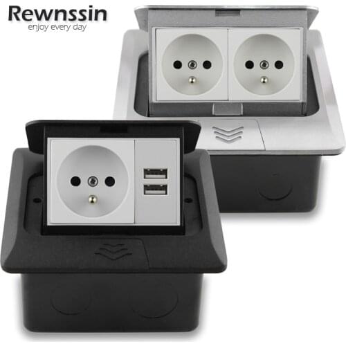 French Socket With USB Charging Port Fast Pop-Up Krabice Floor Socket 2 Way Power Outlet Aluminum Alloy Material 16A Floor Box
