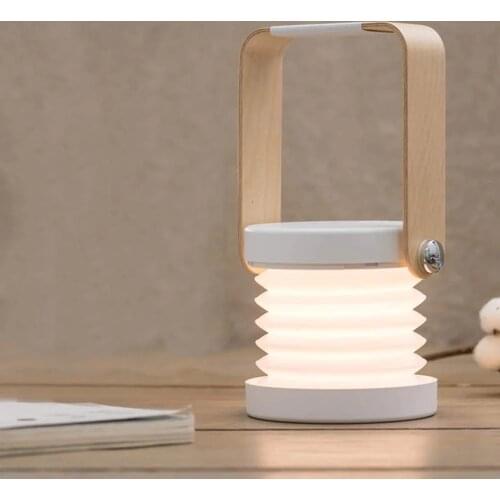 Novelty Wooden Handle Portable Lantern Lamp Telescopic Folding LED Table Lamp Rechargeable Desk Lamp For Reading Camping