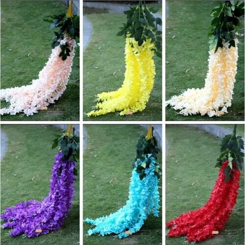New Listing Extra Long Artificial Hydrangea Silk Flower Wisteria Vines Garden Home Wall Hanging Rattan for Wedding Decorations