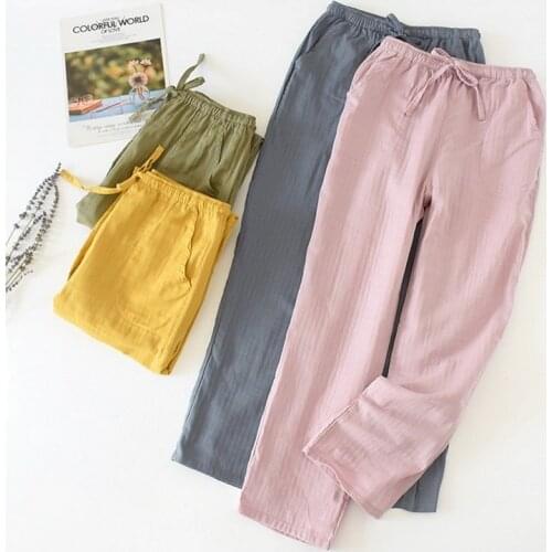 Couple Pajamas Summer Cotton Sleep Bottoms Japanese Style Simple Elastic Waist Casual Large Size Men And Women Home Pants