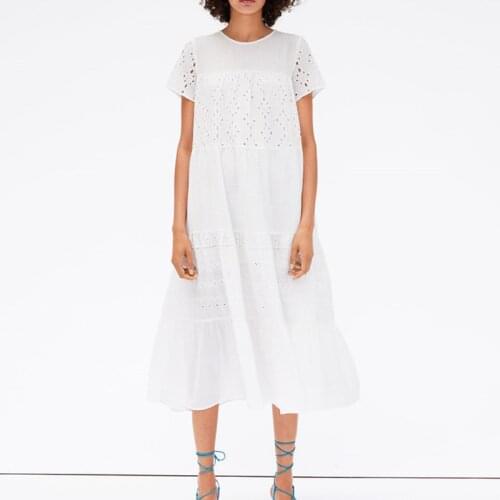 KIYUMI Boho Dress Womens 2019 Autumn Loose White Cotton Sunday Dresses Long Sleeve O-neck Hollow Out Dresses Embroidery Vestido
