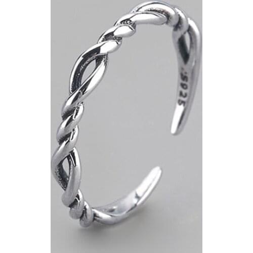 Real 925 Sterling Silver Ring Fashion Hollow Geometric Cross Twisted Weave Line Open Finger Rings for Women Party Jewelry