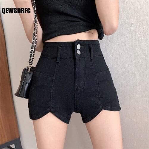 2021 New Summer Casual Blue Shorts For Women High Waist Patchwork Ruffles Pockets Asmmetrical Slim Short Pant Female