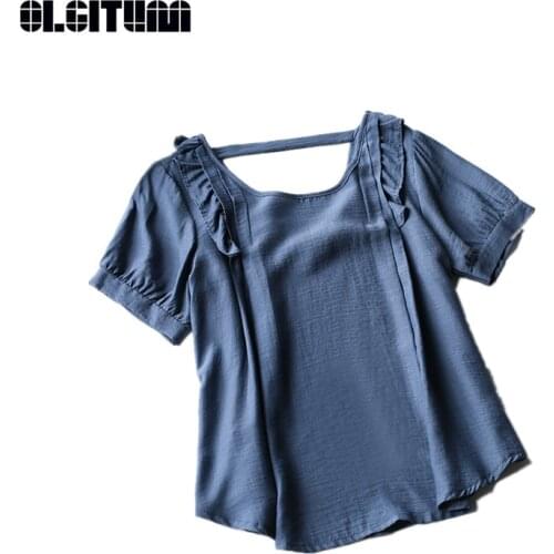 Loose Womens Chiffon Shirt Summer New Lace Female Blouses Shirt Simple Style Solid Girls Shirt BS244