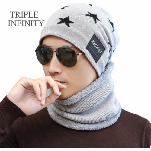 TRIPLE INFINITY New Beanie Hats For Men Knitted Fluff Cold Weather Windproof Warm Winter Suits Soft Thick Hats Skullies & Beanie