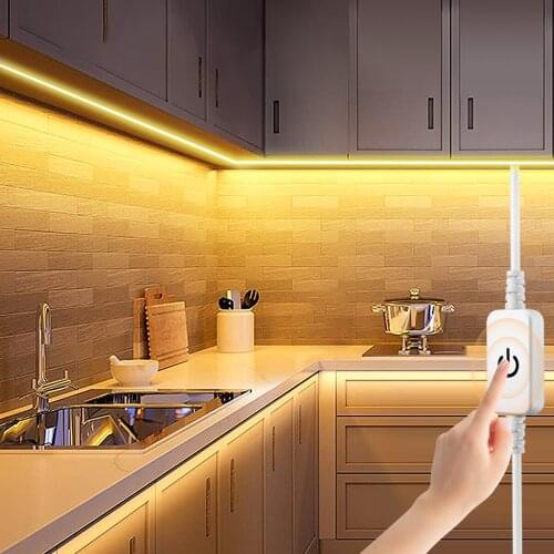 CRI 90 High Brightness Flexible COB LED Strip DC12V Dimmable Linear Light RA90 Touch Switch Kitchen Cabinet Backlight Lighting