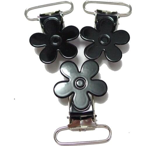 25pcs Black Color Flower Pacifier Clips