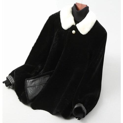 Fad Autumn Winter Women Real Wool Jacket with Mink Fur Collar Fashion Real Fur Coat Winter Coat Women A053