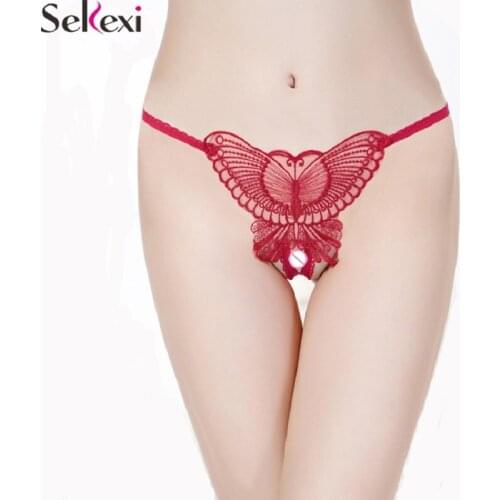 Women Erotic Opening Crotch Panties For Sex Hot Porn Butterfly Embroidered Perspective Briefs Ladies Sexy Bottom Underwear
