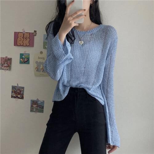 Woman Sweaters 2020 Autumn Hollow-out Knitted Blouse Women Loose Pullover Femme Chandails Pull Hiver