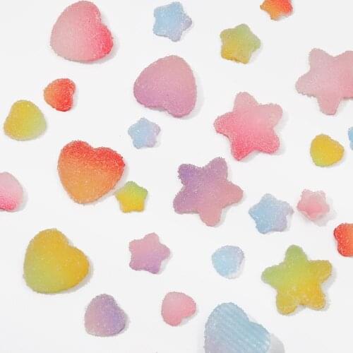 10/20Pcs Heart Star Candy Cabochon Flatback Resin Charms For Hairpin Jewelry Making DIY Crafts Supplies Phone Shell Decoration