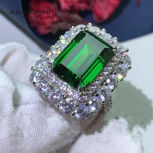 AINUOSHI Luxury Emerald Cut 10x14mm Lad Created Emerald Engagement Rings Gift For 925 Sterling Silver Gemstone Halo Rings