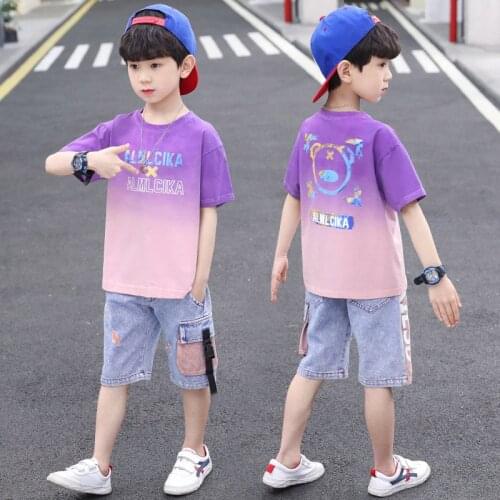 Free shipping! Boys' short sleeve summer suit gradient T-shirt + shorts 2021 NEW
