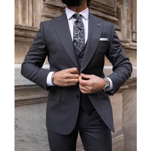 Summer Dark Grey Business Men Blazer 3 Piece Beach Groom Tuxedos For Wedding Formal Prom Suit (Jacket+Pants) Chic Streetwear