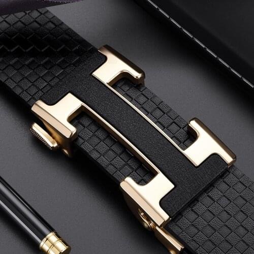 Brand automatic buckle leather belt mens business pants belt h-belt buckle mens fashion belt