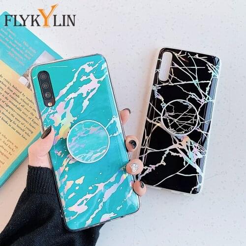 FLYKYLIN Holder Stand Phone Case For Samsung S20 S10 S8 S9 Note 10 Plus S7 Edge S20 Ultra S10E A50 A70 Cover Laser Marble Shell