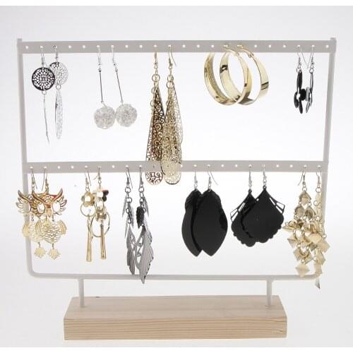 Wood 44 Holes Earrings Organizer Holder Necklaces Rack 2 Layers Jewelry Display Stand Jewelry Accessories Jewelry Findings