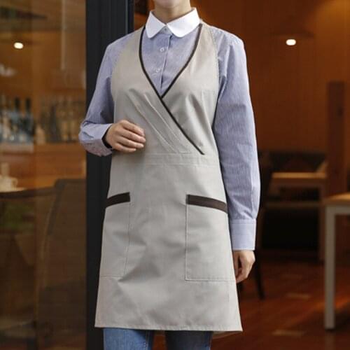 Long Poly Cotton Beige Gray Apron Barista Baker Restaurant Hotel Waitress Catering Uniform Florist Bistro Dining Work Wear B45