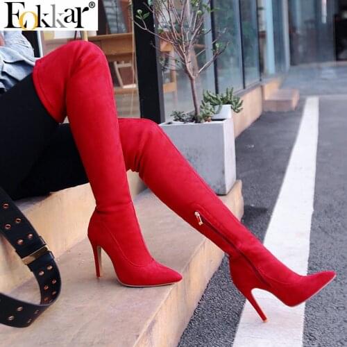 Eokkar 2020 Women Over The Knee High Boot Super Thin High Heel Pointed Toe Winter Boots Zipper Sexy Lady Party Boots Size 34-43