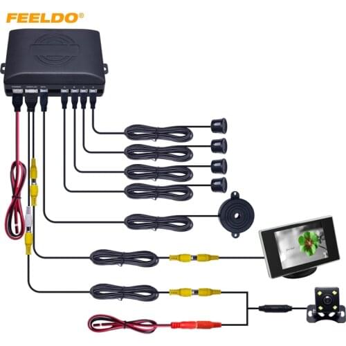 FEELDO Car 4-sensor Parking Sensor With 3.5inch Monitor and 4-LED CCD Camera Rear View Reversing System #HQ2760