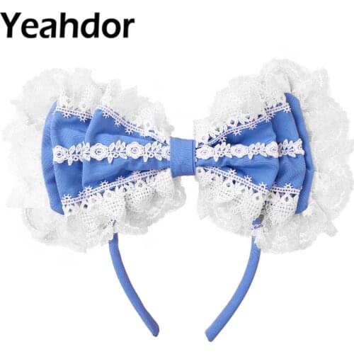 Gothic Lace Big Bowknot Barrette Princess Hairband Hairhoop Halloween Fancy Dress Parties Cospay Maid Costume Hair Accessories