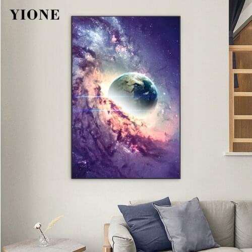 Purple Nebula Planet Earth Canvas Art Prints Custom Modern Abstract Vast Universe Poster Wall Painting Picture for Living Room