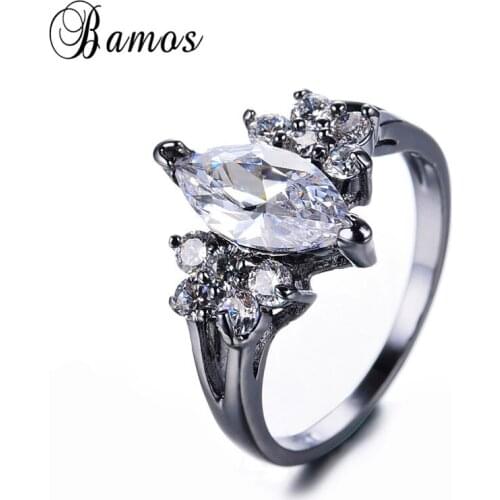 Bamos New Stylish Geometric Multicolor Horse Eye Birthstone Ring AAA Zircon White Gold Filled Red/Green/Blue Rings For Women