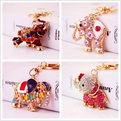 Creative cute elephant keychain animal keychain luggage accessories metal rhinestone pendant small gift set