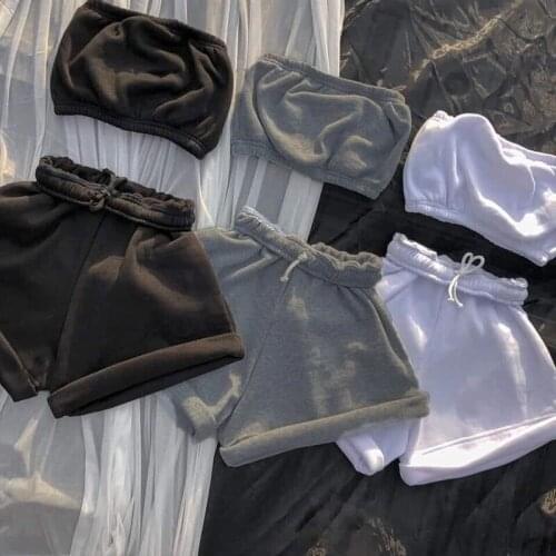 Summer Casual Two Piece Womens Tracksuit Set Sleeveless Crop Top And Elastic Drawstring Shorts Women Sport Sets 2021 Lady Suit