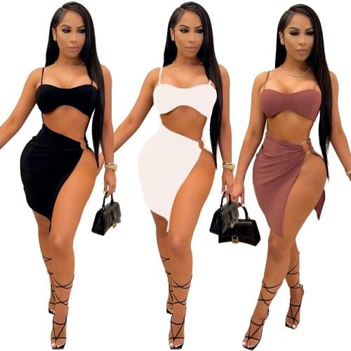 Summer New Fashion Temperament Sexy Sling Tube Top Bag Hip Mini Skirt Solid Color Dress One Piece Set