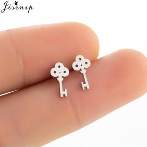 Cute Stainless Steel Key Earrings for Women Kids Small Geometric Female Ear Studs Ornaments Charm Piercing Jewelry Accessories