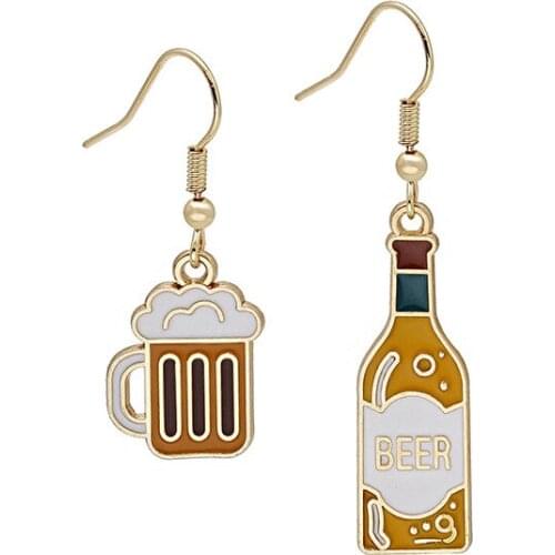 Trendy Ear Jewelry Cute Metal Beer Earrings Draft Beer Exquisite Small Asymmetric Cartoon Earrings Hip Hop Earrings Women New