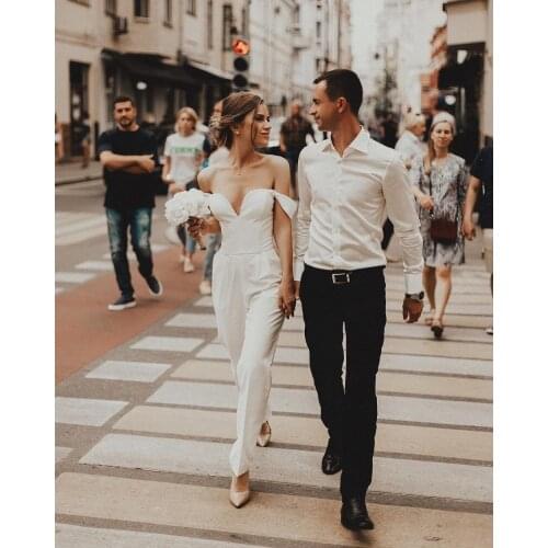 Fashion Jumpsuit Women Wedding Dress 2020 Sweetheart Off Shoudler Vestidos De Fiesta Sexy Back Pant Suit Bride Party Formal Gown