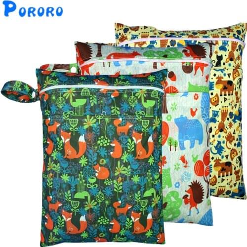 Print PUL Wet Bag Waterproof Cloth Diaper Bag Double Pocket Reusable Baby Nappy Rubbish Wet Bag Wetbags Baby Bags for Mom