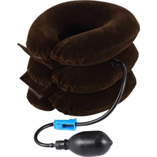Inflatable Air Compressor Neck Cervical Traction Collar Therapy Massage Pillow Pain Relief Travel Car Cover Cushion