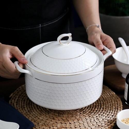 Nordic Ceramic Simple Soup Pot with Cover Tableware Household Salad Fruit Dessert Bowl Seasoning Tank Kitchen Cooking Utensils