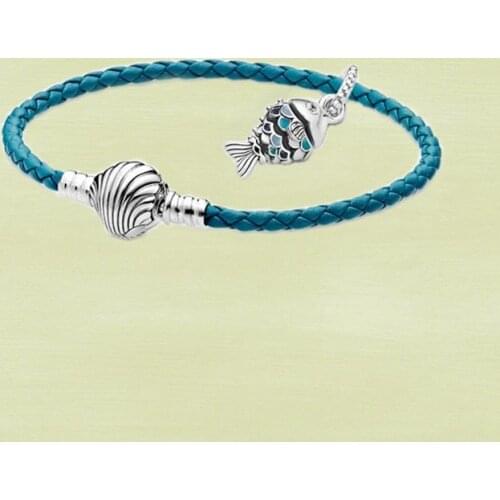 2021 Summer New S925 Silver Blue Scaled Fish Dangle Charm Bracelet Set, Stylish Jewelry For Ladies Exquisite Birthday Gifts