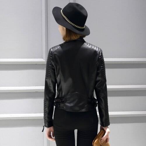 New Spring Autumn Women PuLeather Jackets Black Blazer Pocket Zippers Coat Motorcycle Outerwear Biker Jackets