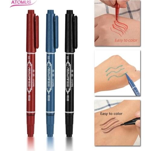 New Position Tattoo Supplies Portable Eyebrow Tattoo Marker Pen Skin Scribe Tool 3 Color Permanent Waterproof Ink Thin Nib Crude