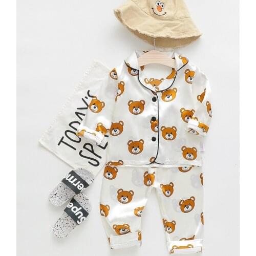 New spring and autumn Fashion kids baby boy clothes set Unisex Cartoon bear home wear comfortable girl pajamas and pants Set