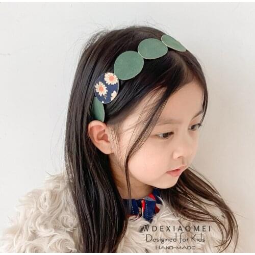 Cute Children Hairbands Headband Girls Women Sweet Leather With Printed Fabric Hairband Hair Hoop Fashion Kids Hair Accessories