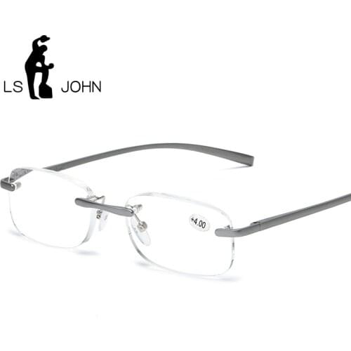 LS JOHN Rimless Reading Glasses Men Women Brands Aluminum Magnesium Anti Blue Light Presbyopic Eyewear +1.0 to +4.0 with case